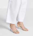 Dway Chic Heel Sandal – crafted in cotton embroidered with metallic thread and further adorned – LUX VERSE Luxury Designer Fashion Outlet