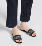 Dway Silver-Tone Slide – the design is offered in an elegant variation composed of black cotton embroidered – LUX VERSE Luxury Designer Fashion Outlet