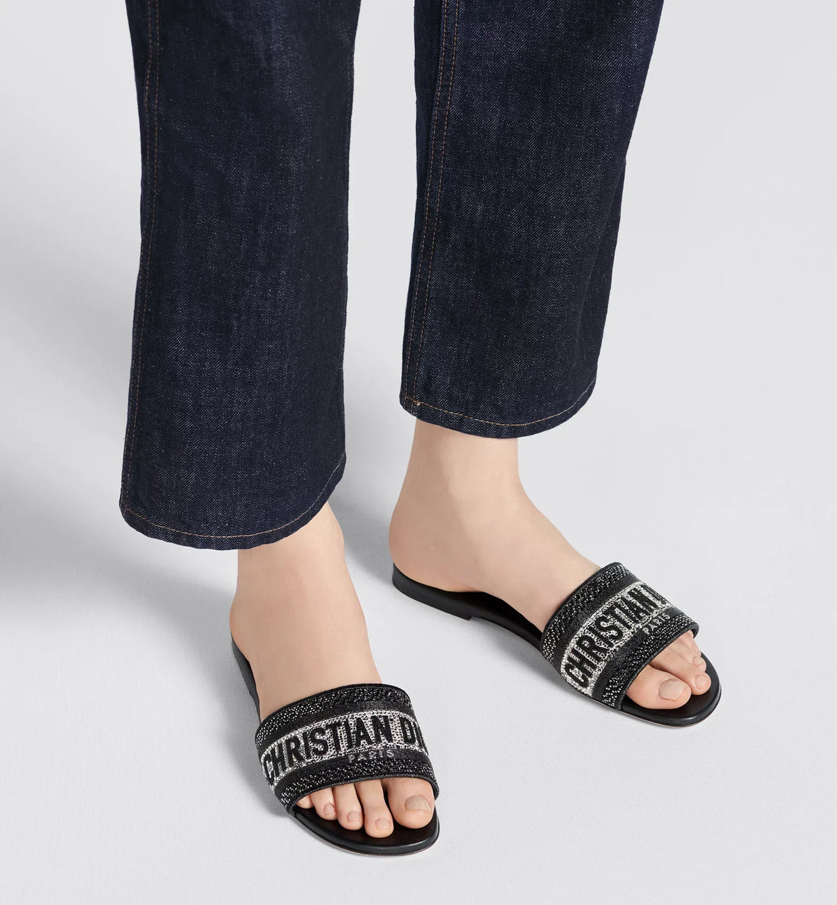 Dway Silver-Tone Slide – the design is offered in an elegant variation composed of black cotton embroidered – LUX VERSE Luxury Designer Fashion Outlet