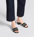Dway Heeled Silver-Tone Slide – the design is offered in an elegant variation of black cotton embroidered – LUX VERSE Luxury Designer Fashion Outlet