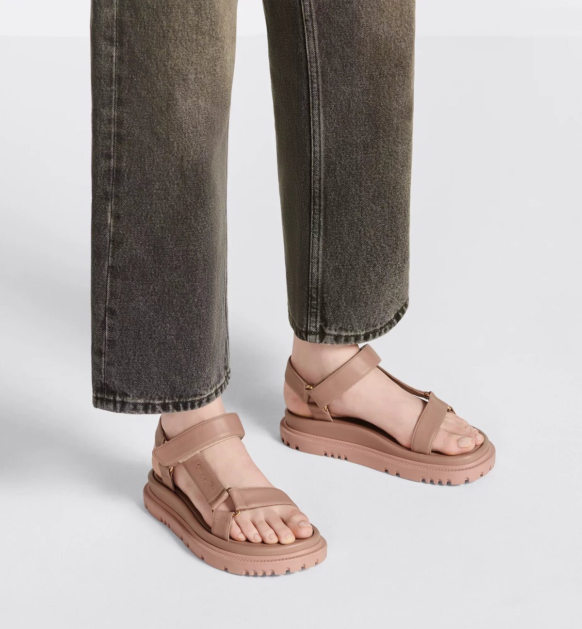 D-Wave aesthetic Sandal – the style has powder pink lambskin straps enhanced by the gold-tone Christian Paris – LUX VERSE Luxury Designer Fashion Outlet
