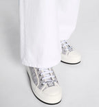Walk'n'Platform Calfskin Textured Sneaker – it showcases a comfortable thick sole, a gray and white embroidered cotton tongue – LUX VERSE Luxury Designer Fashion Outlet