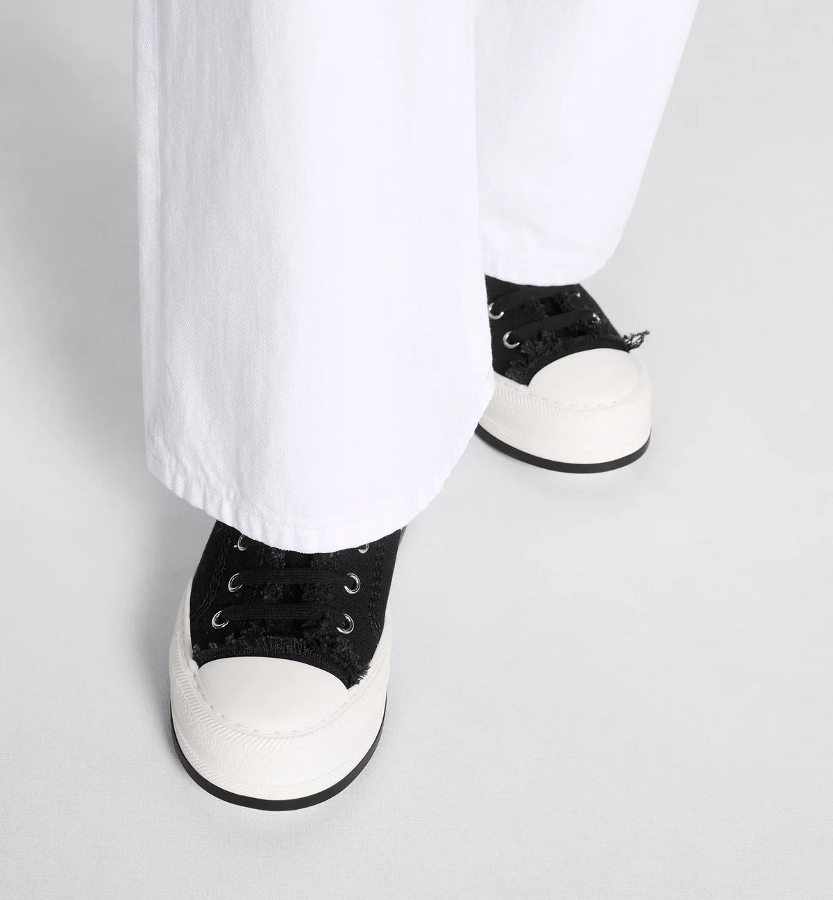 Walk'n'Platform Embroidered Sneaker – the black cotton canvas upper is distinguished by fringed finishes and the Christian – LUX VERSE Luxury Designer Fashion Outlet