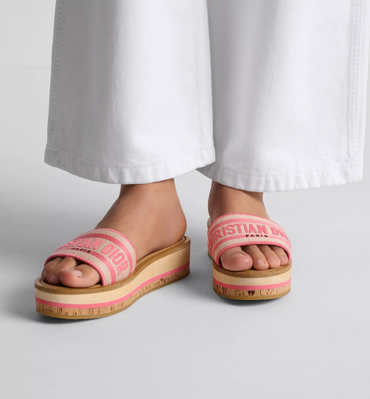 Dway Platform Slide – the natural raffia and candy pink cotton upper is embroidered with the instantly – LUX VERSE Luxury Designer Fashion Outlet
