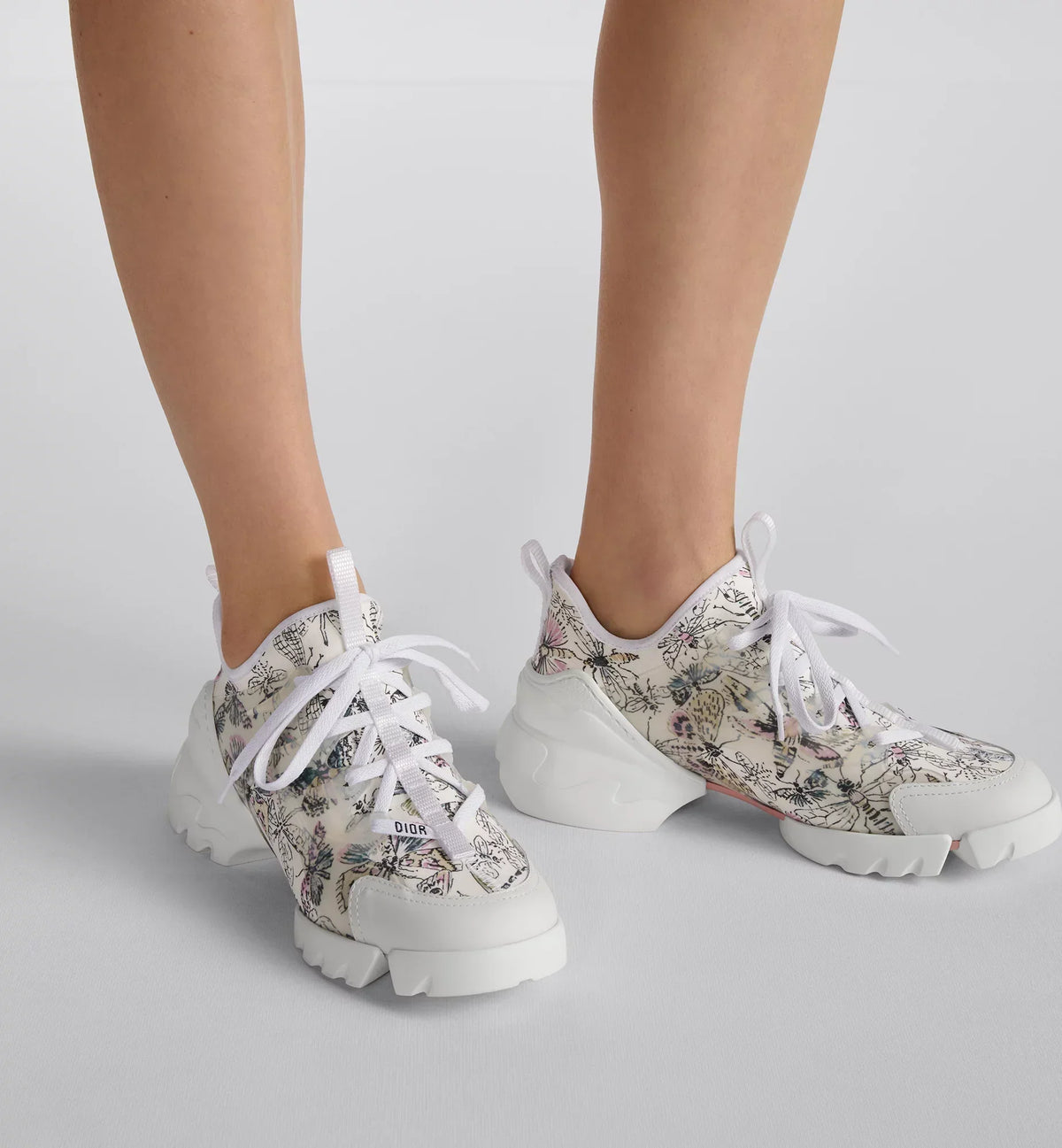 D-Connect Printed Sneaker – the white cotton upper embroidered with the lemon yellow Toile de Jouy Sauvage motif – LUX VERSE Luxury Designer Fashion Outlet