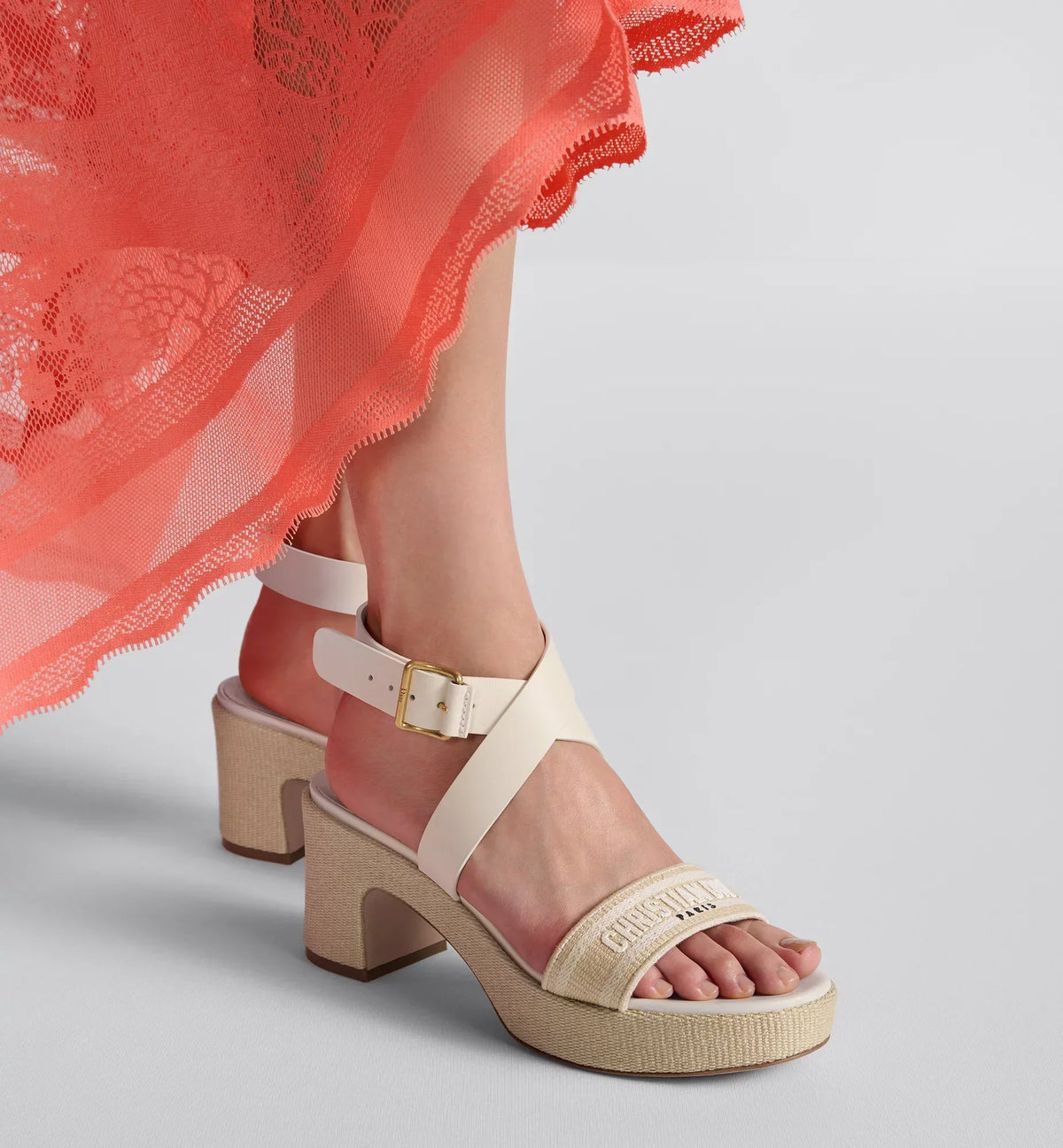 Dway Effortless Heeled Sandal – the natural raffia and white cotton upper is embroidered with the instantly – LUX VERSE Luxury Designer Fashion Outlet