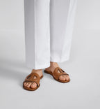 D-Club Slide Padded calfskin – the camel calfskin upper with contrasting dyed edges is embellished with an openwork – LUX VERSE Luxury Designer Fashion Outlet