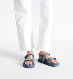 Cannage Denim Sandal – self-fastening straps further enhanced by a gold-finish metal signature on the upper – LUX VERSE Luxury Designer Fashion Outlet
