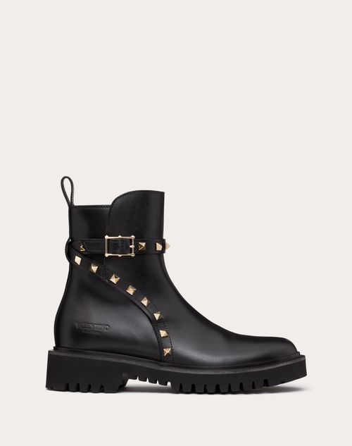 Rockstud Calfskin Ankle Boot 40 Mm – rockstud calfskin ankle boot- Platinum-finish studs- Logo embossed on – LUX VERSE Luxury Designer Fashion Outlet