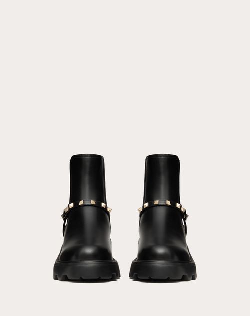 Rockstud Calfskin Beatle 55mm – rockstud calfskin beatle boot- Platinum-finish studs- Adjustable strap – LUX VERSE Luxury Designer Fashion Outlet
