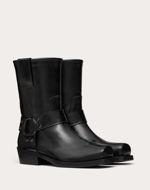 Rockstud Calfskin Biker Ankle Boot 40mm – 40mm/1.6"- Shaft height: 21cm/8.3"; Italian size 37 – LUX VERSE Luxury Designer Fashion Outlet