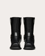 Rockstud Calfskin Biker Ankle Boot 40mm – with accessory and tone-on-tone studs- Heel height: 40mm/1.6"- Shaft height – LUX VERSE Luxury Designer Fashion Outlet