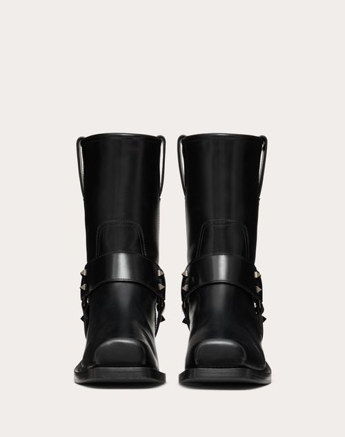 Rockstud Calfskin Biker Ankle Boot 40mm – with accessory and tone-on-tone studs- Heel height: 40mm/1.6"- Shaft height – LUX VERSE Luxury Designer Fashion Outlet