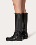 Rockstud Calfskin Biker Boot 40mm – rockstud Biker Boot in calfskin- Strap with accessory and tone-on-tone – LUX VERSE Luxury Designer Fashion Outlet
