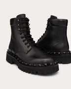 Rockstud Calfskin Combat Boot with Matching Studs 50mm – 1 in. platform- Shaft height: 15 cm / 5.9 in.; Italian size 37 – LUX VERSE Luxury Designer Fashion Outlet