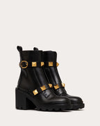 Roman Stud Calfskin Combat Boot 85mm – stud relief design- Side zipper fastening and strap with maxi buckle – LUX VERSE Luxury Designer Fashion Outlet