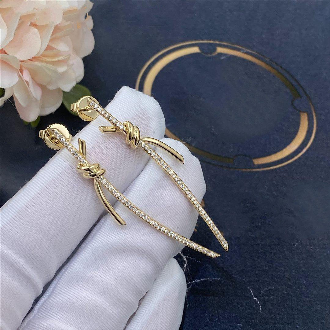 Knot Drop Earrings in Gold with Diamonds – LUX VERSE Luxury Designer Fashion Outlet