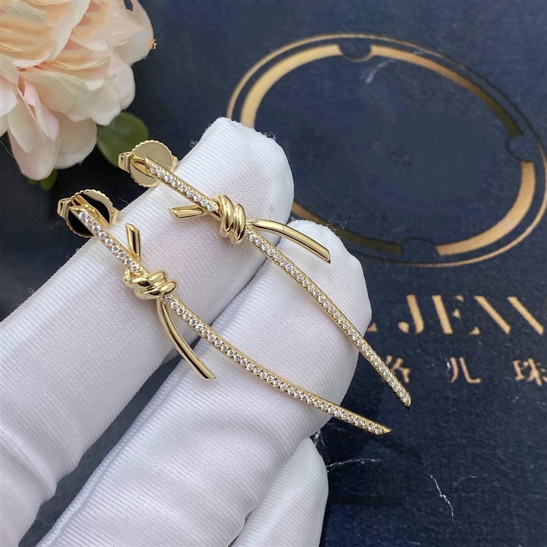 Knot Drop Earrings in Gold with Diamonds – LUX VERSE Luxury Designer Fashion Outlet