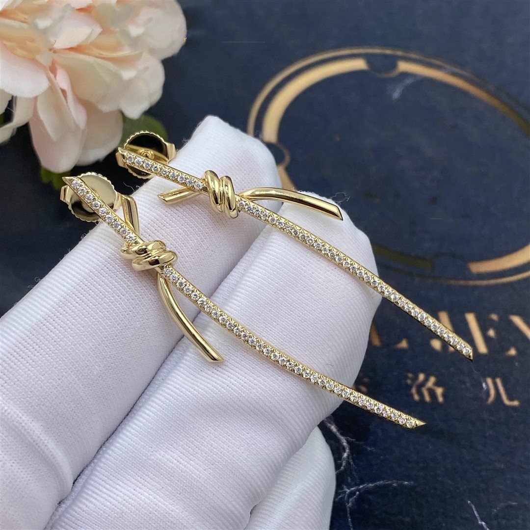 Knot Drop Earrings in Gold with Diamonds – LUX VERSE Luxury Designer Fashion Outlet
