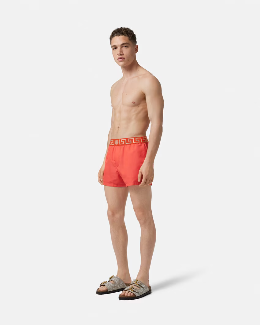 Greca Border Swim Shorts – for hygiene purposes we advise to try on this item with personal underwear underneath – LUX VERSE Luxury Designer Fashion Outlet