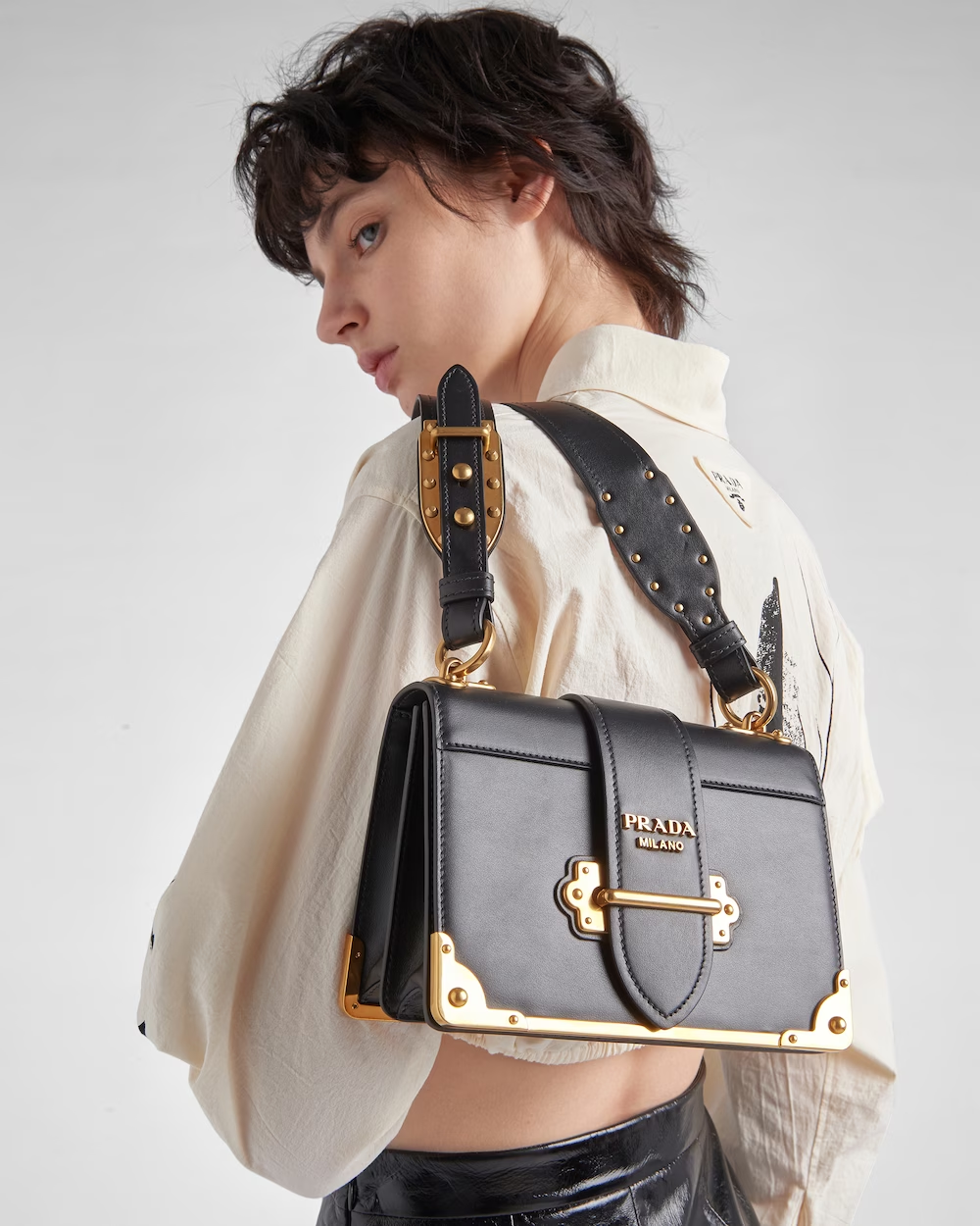 Cahier leather bag – featuring antiqued gold-tone hardware that recalls the bindings on books from past – LUX VERSE Luxury Designer Fashion Outlet