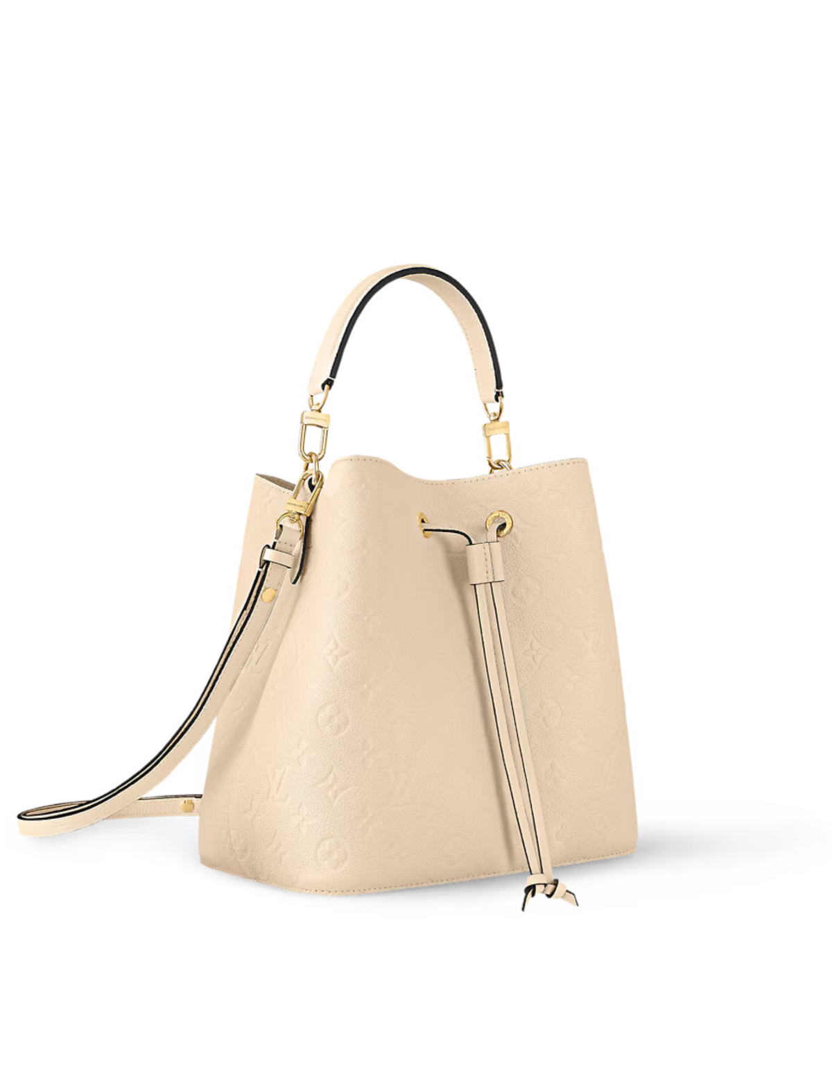 Néonoé MM Crème Beige – the cream-color microfiber lining and Monogram Flowers discretely embossed into – LUX VERSE Luxury Designer Fashion Outlet