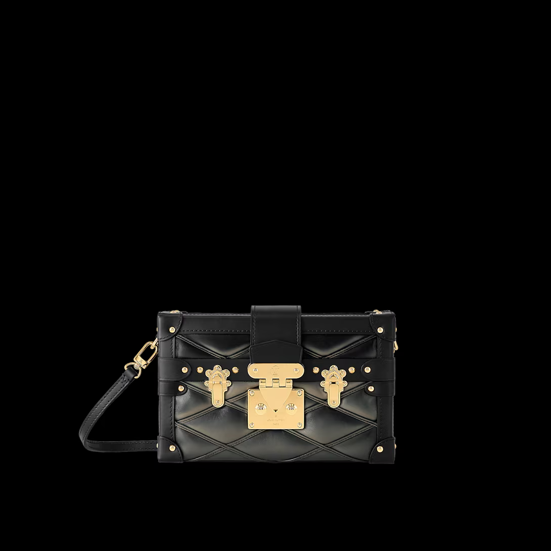 Petite Malle – the magnetic S-lock is a light golden color as is the rest of the hardware detailing – LUX VERSE Luxury Designer Fashion Outlet