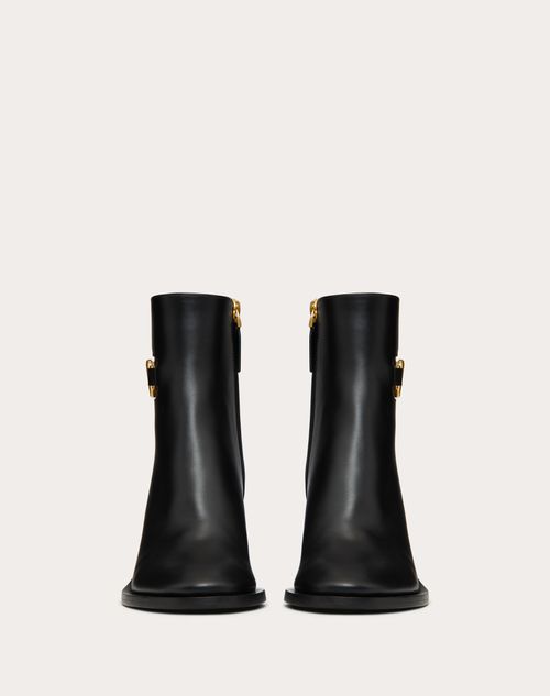 Vlogo Signature Calfskin Ankle Boot 75mm – calfskin ankle boot with VLogo Signature embellishment.- Antique brass-finish – LUX VERSE Luxury Designer Fashion Outlet