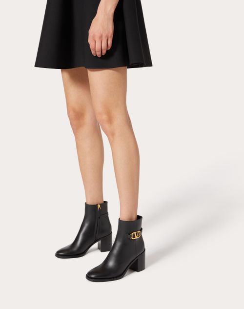 Vlogo Signature Calfskin Ankle Boot 75mm – brass-finish VLogo Signature accessory- Internal side zipper- Leather – LUX VERSE Luxury Designer Fashion Outlet