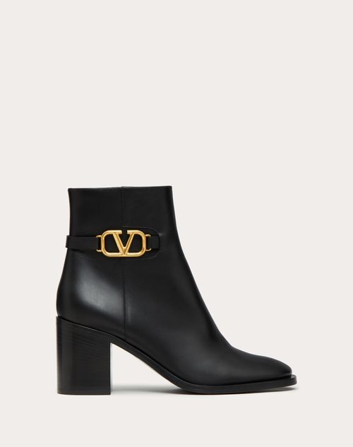 Vlogo Signature Calfskin Ankle Boot 75mm – calfskin ankle boot with VLogo Signature embellishment.- Antique brass-finish – LUX VERSE Luxury Designer Fashion Outlet