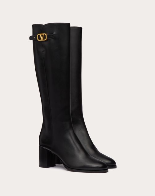 Vlogo Signature Calfskin Boot 70mm – / 2.7 in.- Shaft height 39 cm/ 15.4 in. in an Italian size 37 – LUX VERSE Luxury Designer Fashion Outlet
