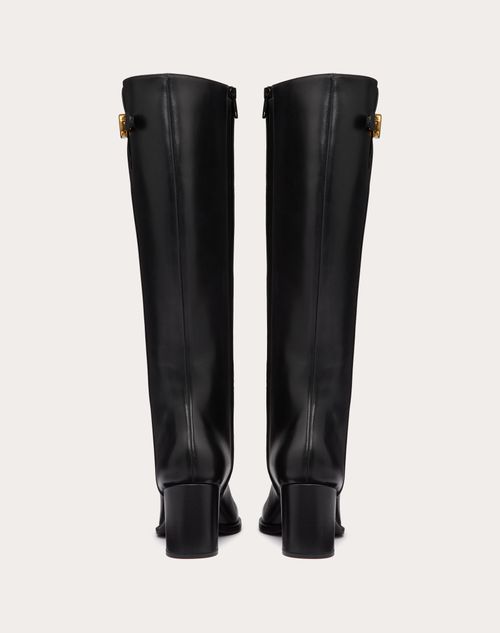 Vlogo Signature Calfskin Boot 70mm – leather sole with non-slip rubber half sole- Leather-covered block heel – LUX VERSE Luxury Designer Fashion Outlet