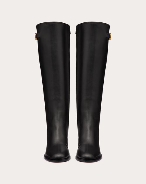 Vlogo Signature Calfskin Boot 70mm – calfskin boot with VLogo Signature decoration-Antique brass-effect VLogo – LUX VERSE Luxury Designer Fashion Outlet