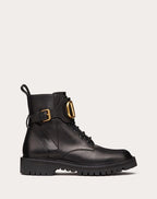 Vlogo Signature Calfskin Combat Boot 35mm /.8 In. – calfskin combat boot with VLGO Signature detail.- Vintage-effect brass – LUX VERSE Luxury Designer Fashion Outlet