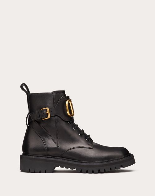 Vlogo Signature Calfskin Combat Boot 35mm /.8 In. – calfskin combat boot with VLGO Signature detail.- Vintage-effect brass – LUX VERSE Luxury Designer Fashion Outlet