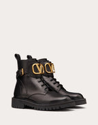 Vlogo Signature Calfskin Combat Boot 35mm /.8 In. – rubber lug sole- Heel height 35mm/0.8"– LUX VERSE Luxury Designer Fashion Outlet