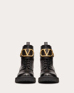 Vlogo Signature Calfskin Combat Boot 35mm /.8 In. – calfskin combat boot with VLGO Signature detail.- Vintage-effect brass – LUX VERSE Luxury Designer Fashion Outlet
