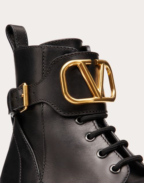 Vlogo Signature Calfskin Combat Boot 35mm /.8 In. – rubber lug sole- Heel height 35mm/0.8"– LUX VERSE Luxury Designer Fashion Outlet