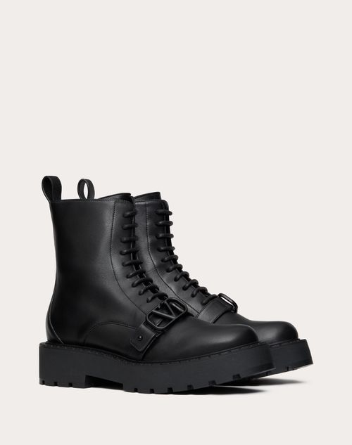 Vlogo Signature Calfskin Combat Boot 45mm – with 25 mm / 1 in. platform- Shaft height: 15 cm / 6 in. in an Italian – LUX VERSE Luxury Designer Fashion Outlet