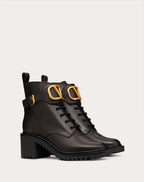 Vlogo Signature Calfskin Combat Boot 70 Mm – stud relief design- Side zipper fastening and strap with maxi buckle – LUX VERSE Luxury Designer Fashion Outlet