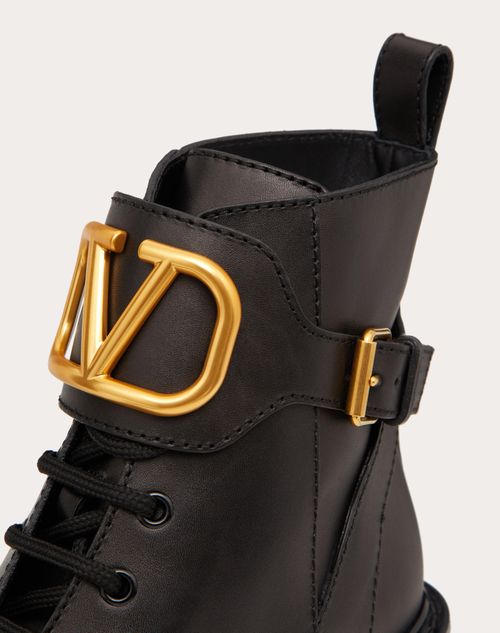 Vlogo Signature Calfskin Combat Boot 70 Mm – stud relief design- Side zipper fastening and strap with maxi buckle – LUX VERSE Luxury Designer Fashion Outlet