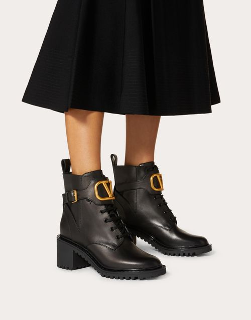 Vlogo Signature Calfskin Combat Boot 70 Mm – 18x18 mm / 0.7x0.7 in. with an antique-brass finish- Rubber sole – LUX VERSE Luxury Designer Fashion Outlet