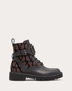 Vlogo Signature Combat Boot in Calfskin and Toile Iconographe 35mm – combat boot in calfskin leather and Toile Iconographe fabric with VLogo – LUX VERSE Luxury Designer Fashion Outlet