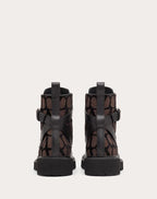 Vlogo Signature Combat Boot in Calfskin and Toile Iconographe 35mm – 1.3 in.- Shaft height: 14 cm / 5.5 in. in an Italian size 37 – LUX VERSE Luxury Designer Fashion Outlet