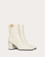 Vlogo the Bold Edition Suede Ankle Boot 70mm – light gold tone finish- Suede-covered block heel- Heel height: 70 mm / – LUX VERSE Luxury Designer Fashion Outlet