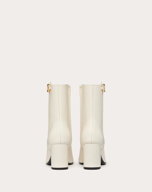 Vlogo the Bold Edition Suede Ankle Boot 70mm – light gold tone finish- Suede-covered block heel- Heel height: 70 mm / – LUX VERSE Luxury Designer Fashion Outlet