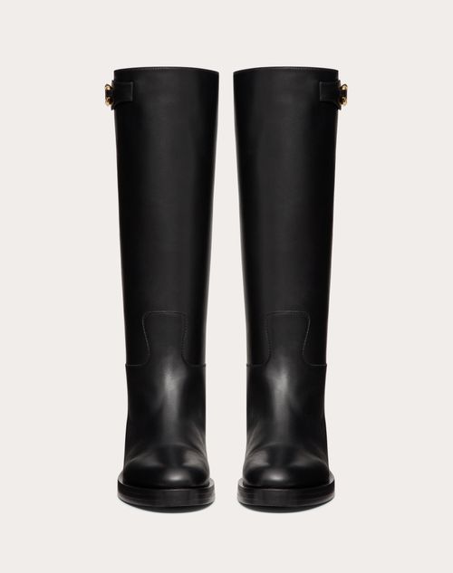 Vlogo the Bold Edition Boot in Calfskin 30mm – detail and light gold-finish buckle- Heel height: 30 mm/1.2 in.- Boot – LUX VERSE Luxury Designer Fashion Outlet