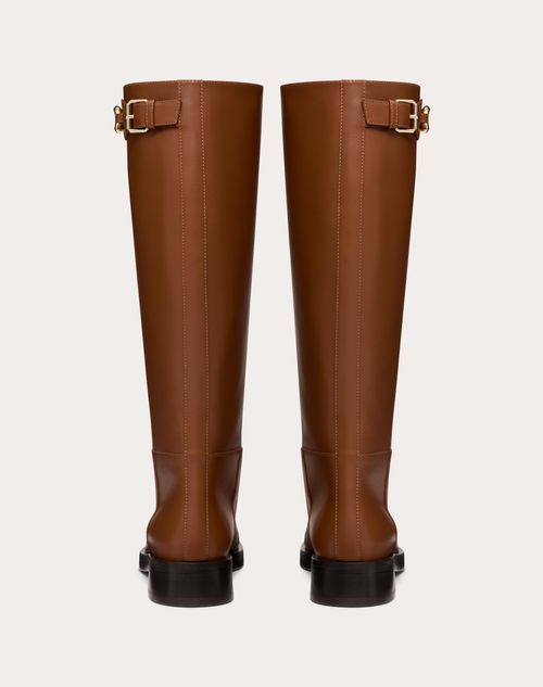 Vlogo the Bold Edition Boot in Calfskin 30mm – detail and light gold-finish buckle- Heel height: 30 mm/1.2 in.- Boot – LUX VERSE Luxury Designer Fashion Outlet