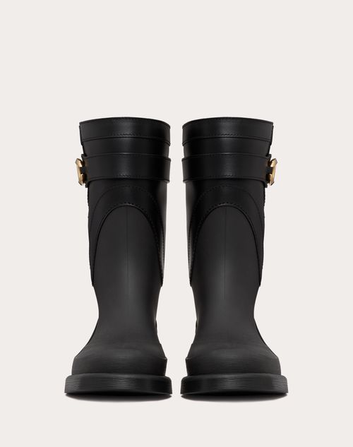 Vlogo the Bold Edition Boot in Rubber and Calfskin 35mm – the Bold Edition VLogo rubber rain boot with calfskin shaft- Strap – LUX VERSE Luxury Designer Fashion Outlet