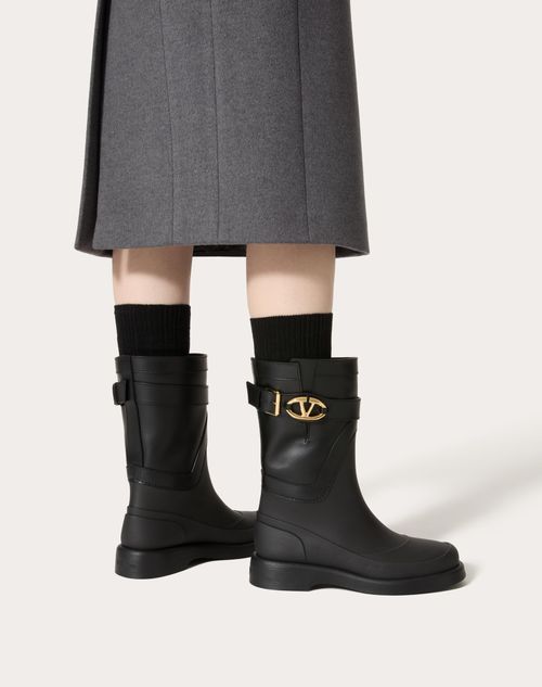 Vlogo the Bold Edition Boot in Rubber and Calfskin 35mm – signature detail and light gold-tone finish buckle- Heel height: 35mm – LUX VERSE Luxury Designer Fashion Outlet